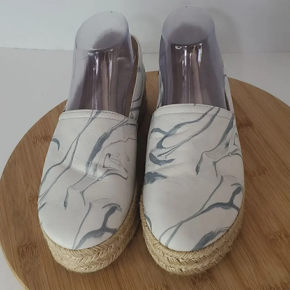Naturalizer Thea Blue Marble Leather Espadrille Platform Shoes Size 7W
